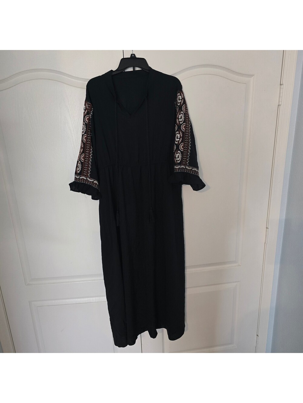 SHEIN 2XL black maxi dress with embroidered sheer sleeves all flow no fuss